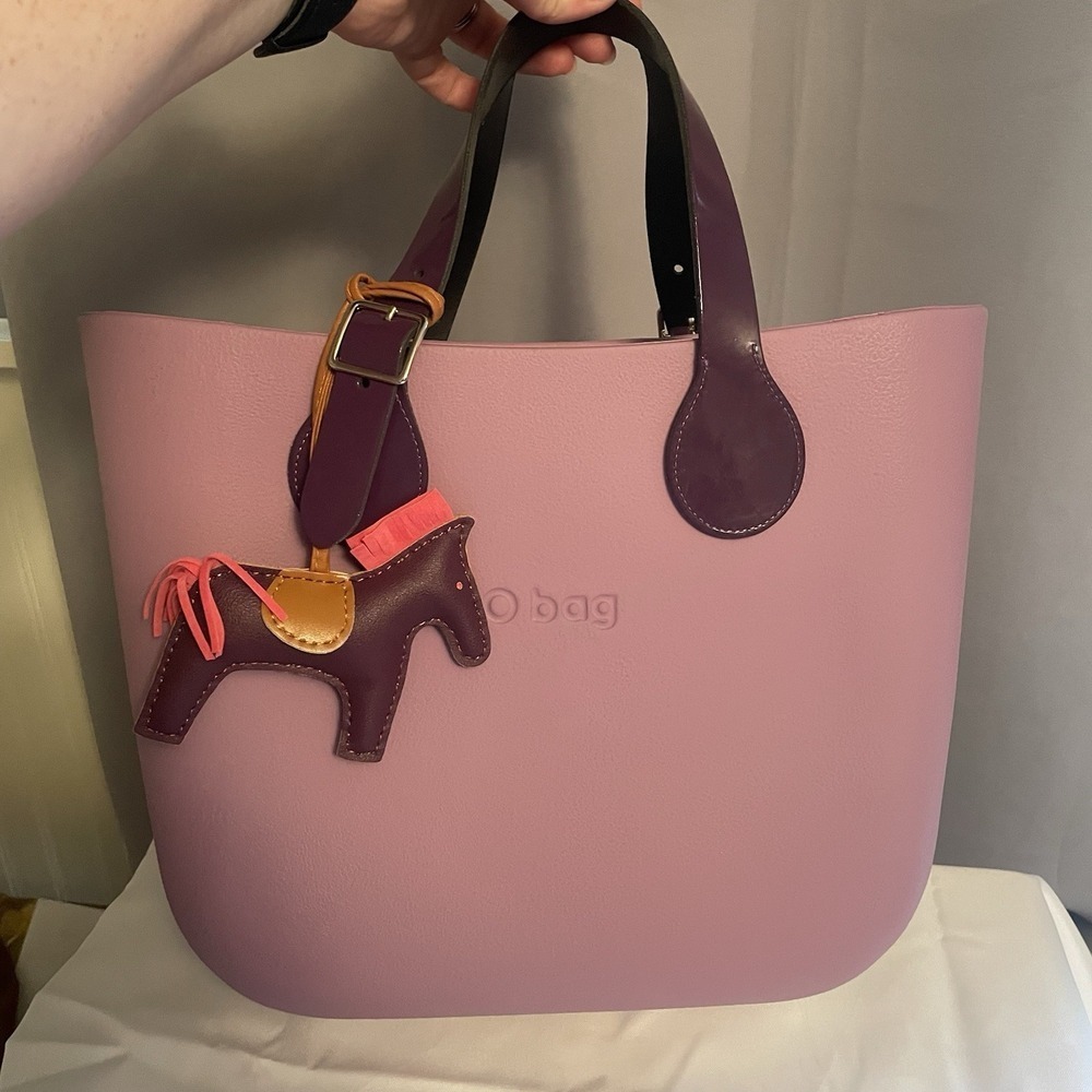 O bag Obag Italy Purple Corduroy Insert Tote Purse Pool Bag With Horse Bag Charm